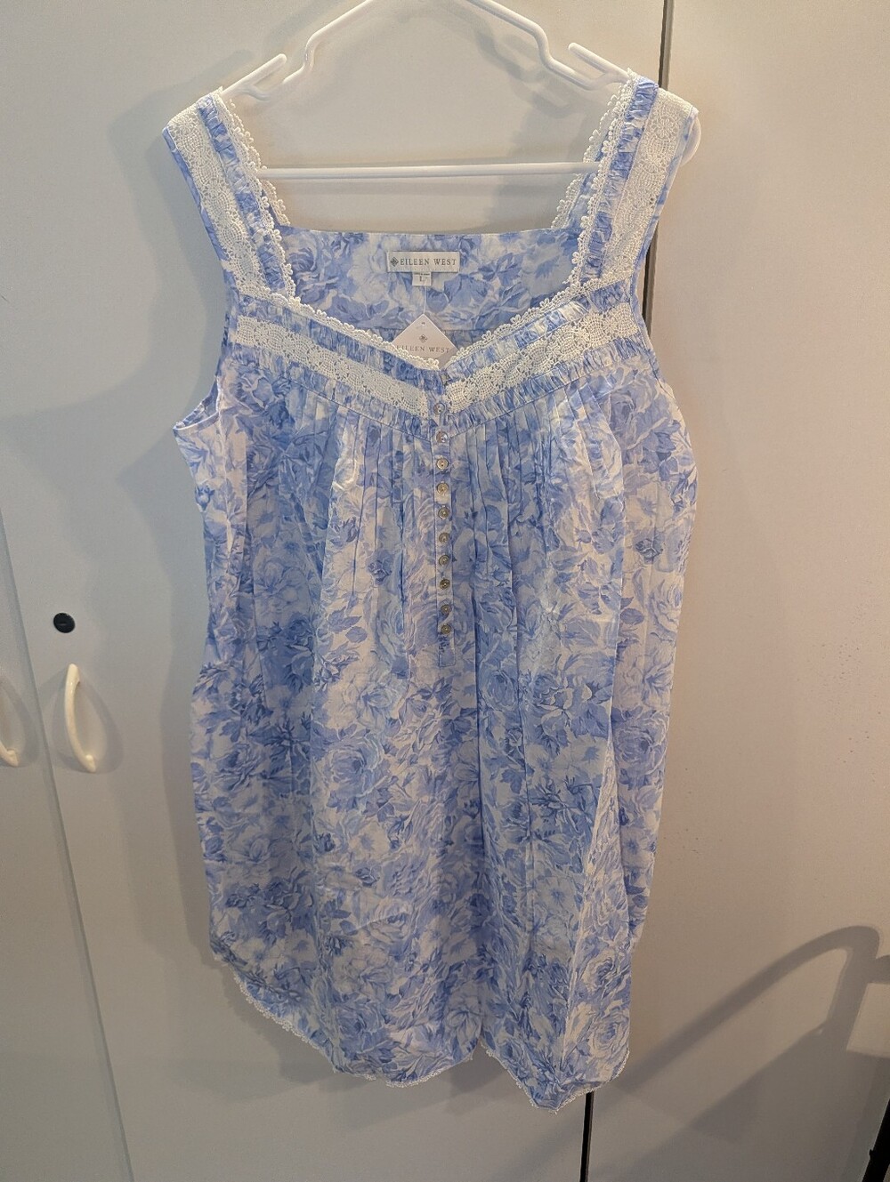 Eileen West Woman's L Light Blue Floral Lace-Trim Sleep Nightgown NWT